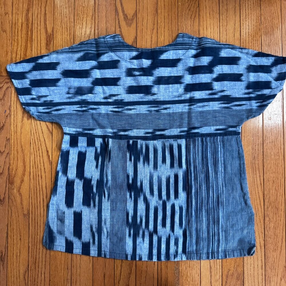 Artisan Blue Shibori Patchwork Popover Top - Size Medium - Picture 2 of 9